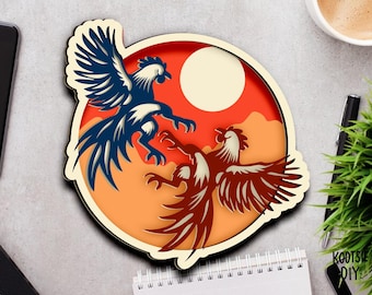 Boerderij haan 3D SVG | Gelaagde schaduwdoos | Papier gesneden bestand | Sjabloon lightbox voor Cricut en Silhouette