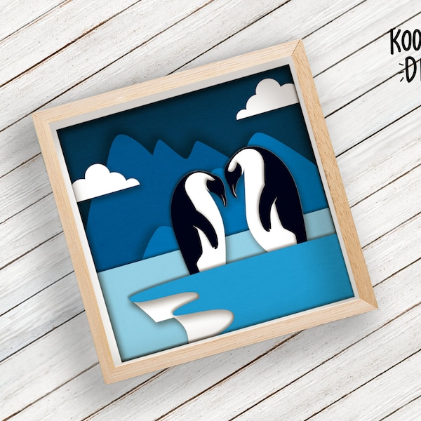 3D Penguin Shadow Box SVG for Cricut, Silhouette, Cute Penguin layered Mandala, Baby papercut, Animal Lightbox SVG, Snow Shadowbox Nursery