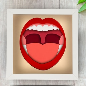 3d Mouth Shadow Box svg pour Cricut, Silhouette, Dentist 3d Layered Mandala, Orthodontist paper cut, Physician SVG, Teeth 3D SVG