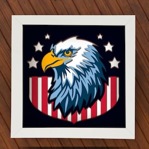 Patriotic Eagle 3D Layered SVG for Cricut/Silhouette | 4th of July Shadow Box & Paper Cut Template | Digital File