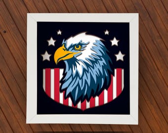 Águila patriótica SVG en capas 3D para Cricut/Silhouette / Plantilla de corte de papel y caja de sombras del 4 de julio / Archivo digital
