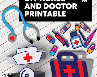 PRINTABLE DIY Nurse Doctor Printable Kit, Kids Pretend Play Medical Bag, Stethoscope Headband Crafts, Instant Download Role Play Toy