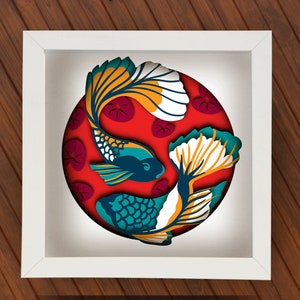 3D Koi-vijver Shadow Box SVG voor Cricut, silhouet, vissen gelaagde mandala, papa papier knippen, zeeduiken SVG, 3D-lichtbak betta vis, 3D-lichtbak SVG