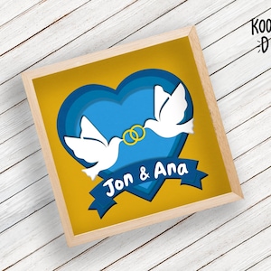 Caja de sombras de boda con pájaros del amor en 3D para Cricut, silueta, mandala en capas 3D para matrimonio, corte de papel de regalo, SVG en capas para parejas