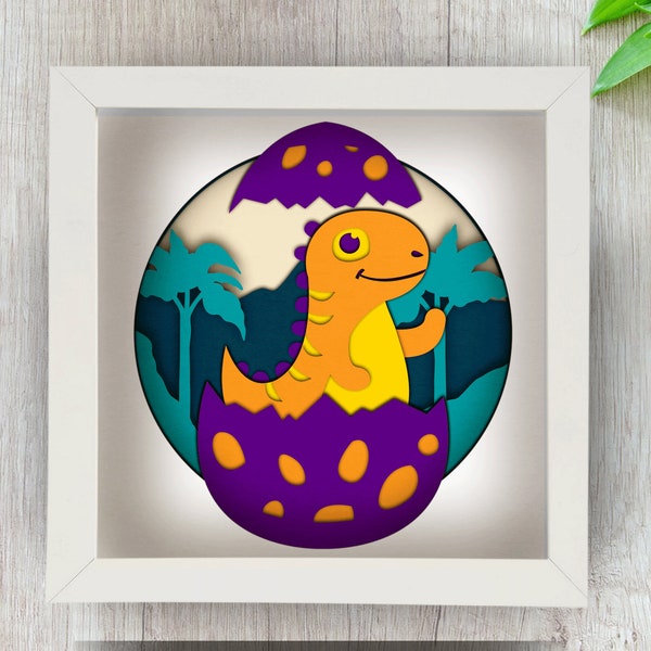 T-Rex Shadow Box SVG for Cricut Silhouette, Dino Egg, Dinosaur 3D Layered Mandala Paper Cut File, Jurassic Lightbox Template PNG DIY Vector