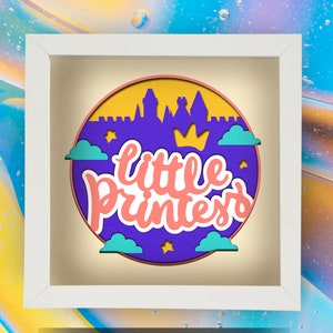 Kleine Prinzessin Shadow Box SVG für Cricut, Silhouette, Fee 3d überlagert Mandala, Königin Papierschnitt, Baby Mädchen Geburtstag Multilayer SVG