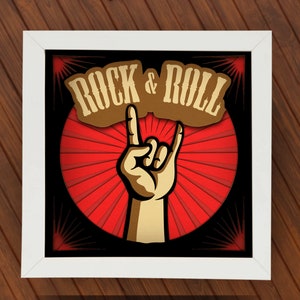 3D Rock & Roll SVG Shadow box para Cricut, Silueta, Rock Hands capas Mandala, Música corte papel, Regalo para amantes de la música, Regalos para novio