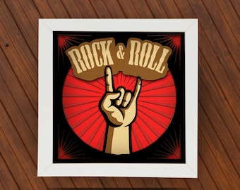 3D Rock & Roll SVG Shadow box for Cricut, Silhouette, Rock Hands layered Mandala, Music paper cut, Music lovers gift, Gifts for boyfriend