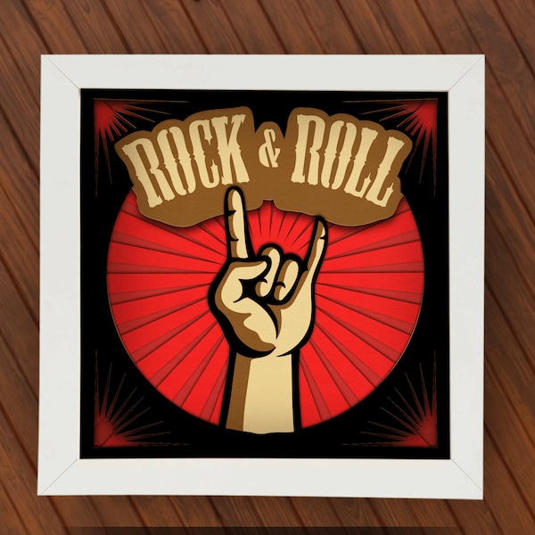 3D Rock & Roll SVG Shadow box for Cricut, Silhouette, Rock Hands layered Mandala, Music paper cut, Music lovers gift, Gifts for boyfriend