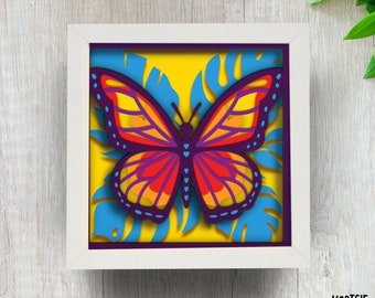 Butterfly Shadow Box SVG for Cricut, Silhouette, Butterfly 3d layered Mandala, Forest paper cut, Nature SVG, Flora Landscape vector
