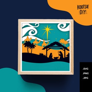 Szablon Shadowbox sceny Narodzenia dla Cricut, Christmas Lightbox 3d Warstwowa Mandala, Sylwetka Narodzenia SVG, Dzieciątko Jezus Wielowarstwowe PNG
