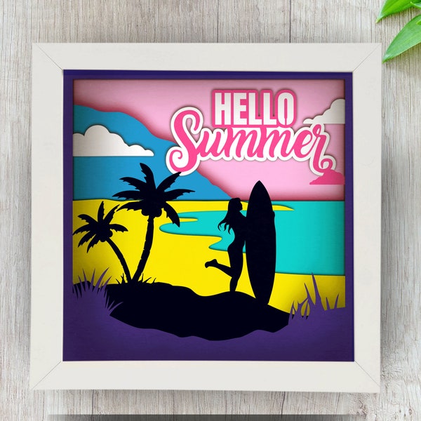 Beach Shadow Box SVG for Cricut, Silhouette, Summer 3d layered Mandala, Hawaii paper cut, sea diving SVG, Underwater Landscape vector Coral