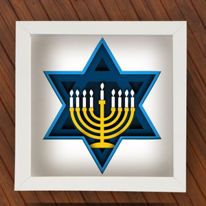 Shadow Box de Hanoucca 3D, SVG en couches pour Cricut, Silhouette, Mandala 3D juif en couches, papier découpé, Menorah svg en couches, Mitsva, Thanksgiving