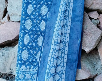 Hand Block Print Cotton Sarong: Beach Wrap Cover-Up, Indigo DesignLightweight Mal Cotton Pareo Scarves