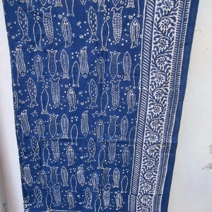 Blue Indigo Print Cotton Sarong, Beach Wrap Hand Block Print Sarong, Beach Coverup Lightweight Sarong, Jaipuri Print Sarong Pareo  Scarves