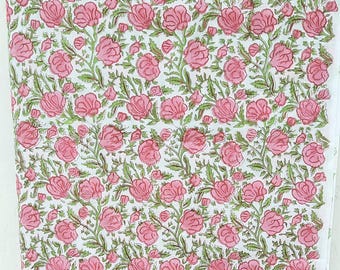Pink Hand Block Print Cotton Sarong, Salmon Pink Floral Beach Wrap, Lightweight Pareo Scarf