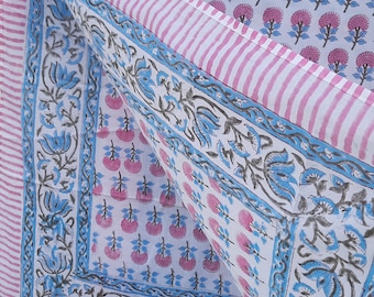 Pareo de algodón hecho a mano: pareo playero con estampado floral en bloques, bufanda ligera de algodón Mal