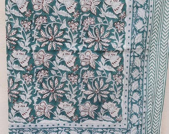 Sea Green Hand Block Print Cotton Sarong, Lightweight Beach Wrap Pareo