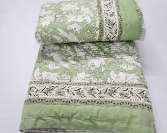 Edredones de algodón para bebé con estampado a mano, ropa de cama ligera Jaipuri Razai, relleno de algodón puro hecho a mano