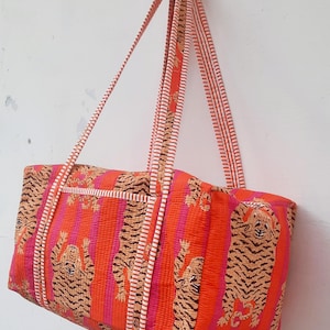 Handmade Large Cotton Quilted Weekender Travel Bags Duffle Bag for Women Luggage Bag Quilted Fabric Duffle Bag Block Print Overnight Bags