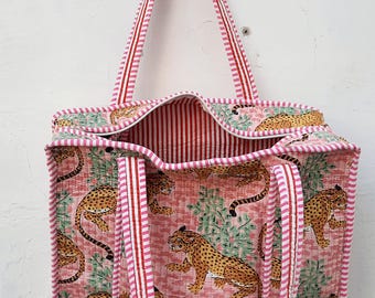 Bolsas grandes de algodão acolchoadas com estampa de bloco | Bolsas femininas para compras | Bolsas grandes artesanais | Bolsa estilo novo | Presente para ela