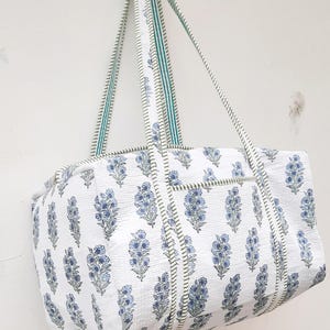 Baumwoll Weekender Reisetasche, Handgefertigte Gesteppte Stoff Seesack, Block Gedruckt Reisetaschen, Handgepäck Tasche, Taschen für Frauen