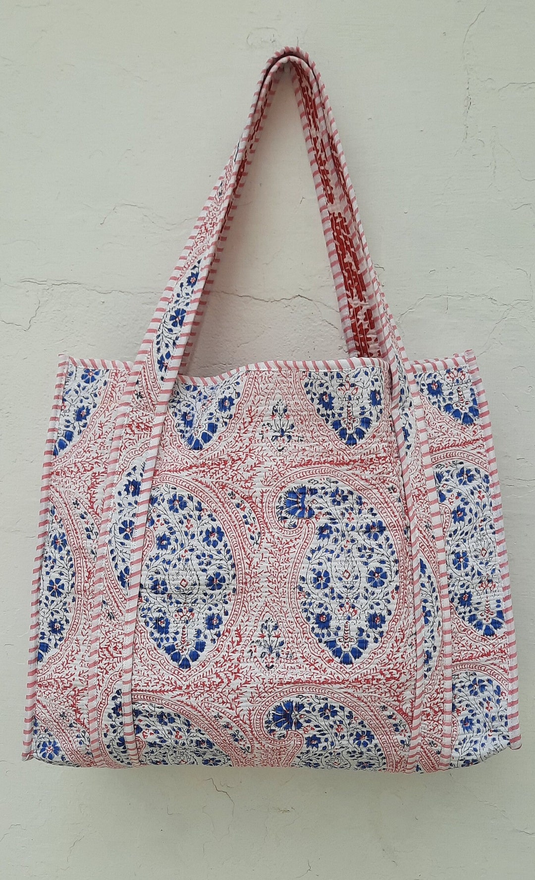 Cotton Block Print Tote Bag - Small | Handcrafted Eco-Friendly Indian Artisan Bag Black cream floral main image 0