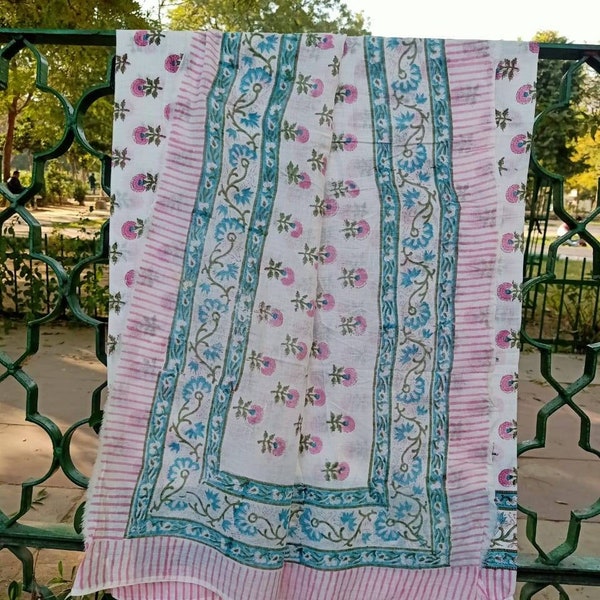 Belles écharpes imprimées à la main, paréo en coton fait main Sanganeri, paréo décoratif en coton Dupatta indien de plage à imprimé floral