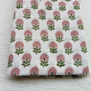 Indian Hand Block Printed Cotton Fabric By the Yard, Printed Voile Cotton Fabric For Dress Making, Floral Print Cotton Fabric Upholstery