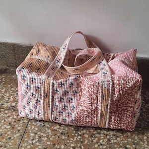 Große Baumwolle gesteppte Patches Yoga Taschen Blockprint Stoff Wochenendtaschen Für Frauen Urlaub Geschenke Handgemachte Bunte Yoga Tasche Turnbeutel