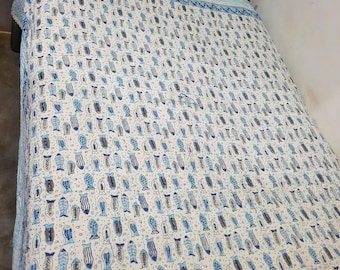 Edredones Kantha con estampado a mano, colcha reversible de algodón hecha a mano, cubrecama Katha tamaño Twin