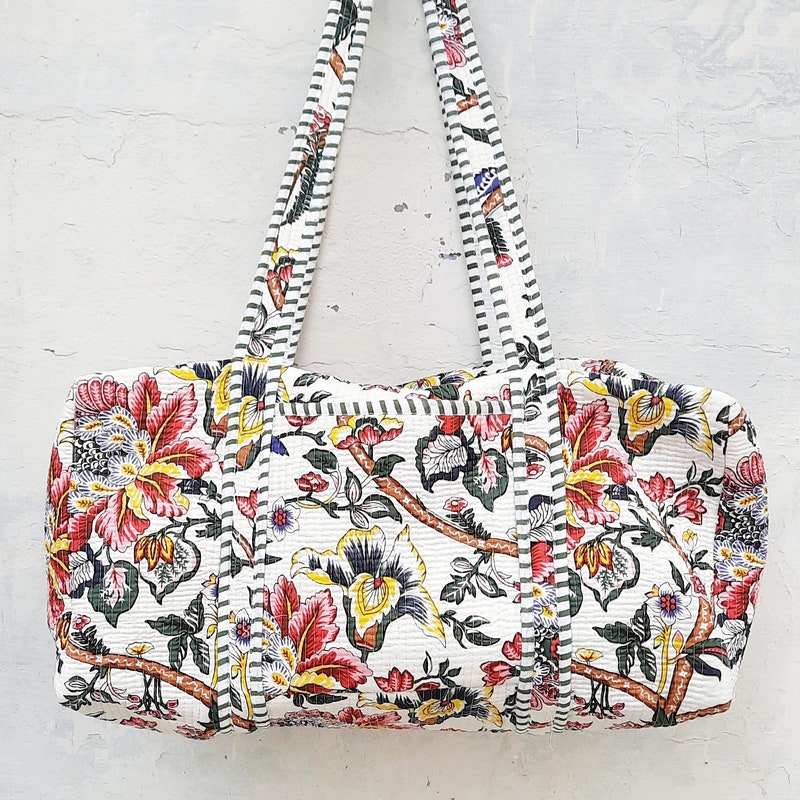 Beige - Quilted Fabric Handcrafted Handbag 20