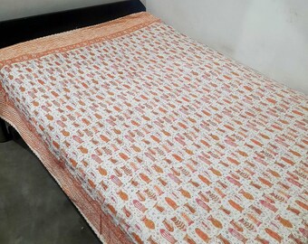Edredones Kantha de algodón con estampado a mano, colcha reversible de algodón, fundas de cama individuales hechas a mano en Jaipur.