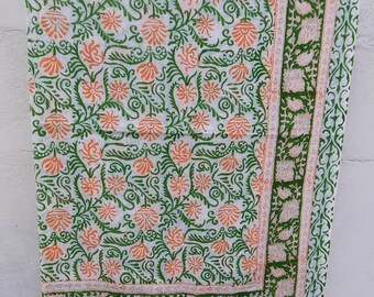 Hand Block Print Cotton Sarong: Floral Beach Wrap ScarfLightweight Mal Cotton Pareo Scarves