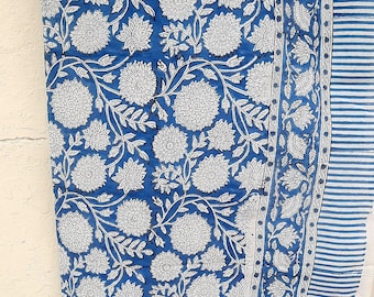 Katoenen sarong met handblokprint, strandomslag met bloemen, lichtgewicht malkatoenen pareosjaals