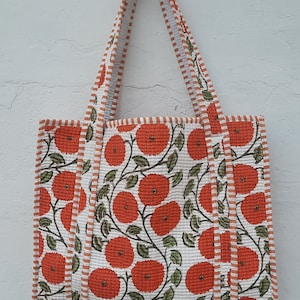 Indische Baumwolle gesteppte große Einkaufstasche, Lebensmittelgeschäft-Einkaufstasche, Einkaufstasche mit Blumenmuster, ethnische handgemachte Einkaufstasche aus Baumwolle, Vintage Tasche für Sie
