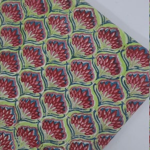 Hand Block Printed Cotton Fabric: Floral Print, Lightweight Cloth by Yard