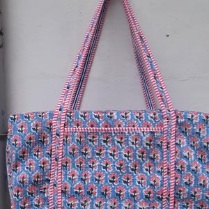 Blue - Handmade Quilted Cotton Utility Pouch 64
