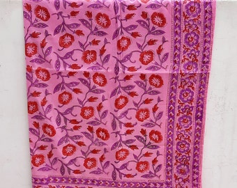 Floral Print Cotton Sarongs, Pink Beach Wrap Hand Block Pareo Lightweight Mal Cotton Scarves