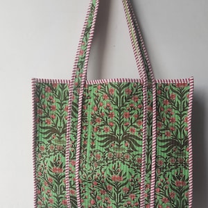 Large Cotton Quilted Tote Bags Vintage Tote Bag for Her Grocery Shopping Bag, Indian Quilted Printed Tote Bag, Ethnic Cotton Handmade Bag,