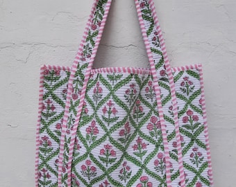 Bolsa grande acolchoada indiana, sacola de compras de supermercado, bolsa com estampa floral, bolsa artesanal de algodão étnico, bolsa vintage para ela