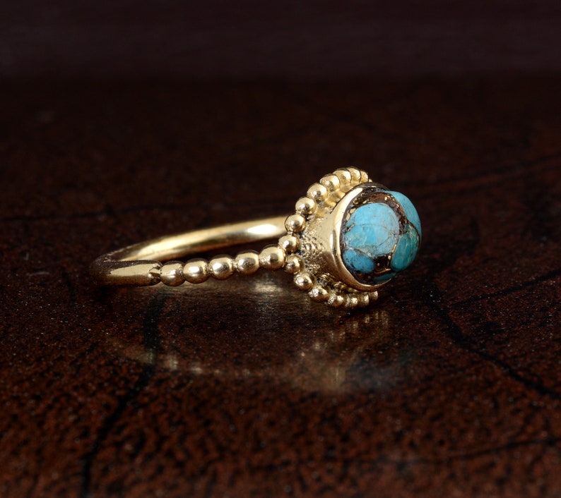 Copper Turquoise Ring,Brass Gemstone Ring,Stone Shape Oval Turquoise Brass Ring,Engagement Ring,Bohemian Ring,Handmade Ring,Vintage Ring