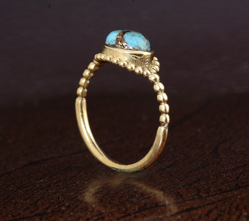 Copper Turquoise Ring,Brass Gemstone Ring,Stone Shape Oval Turquoise Brass Ring,Engagement Ring,Bohemian Ring,Handmade Ring,Vintage Ring