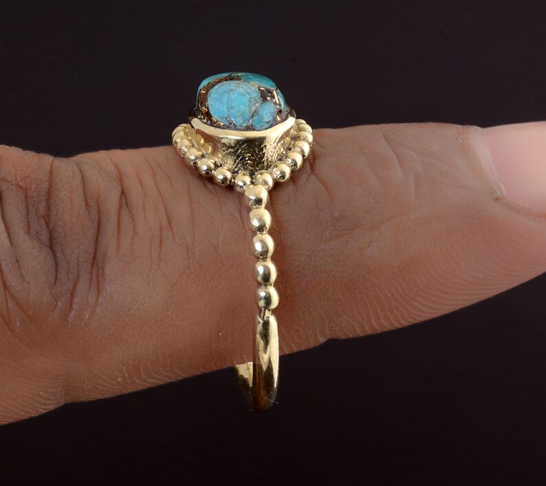 Copper Turquoise Ring,Brass Gemstone Ring,Stone Shape Oval Turquoise Brass Ring,Engagement Ring,Bohemian Ring,Handmade Ring,Vintage Ring