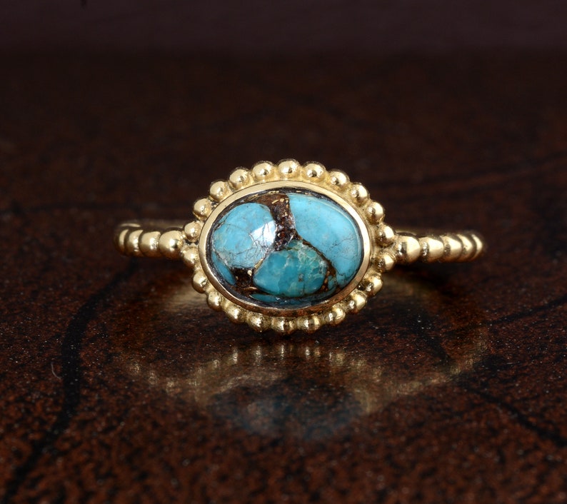 Copper Turquoise Ring,Brass Gemstone Ring,Stone Shape Oval Turquoise Brass Ring,Engagement Ring,Bohemian Ring,Handmade Ring,Vintage Ring