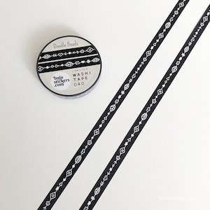 Washi tape • Black tape with white Doodle beads • Thin decorative border masking tape • 7 mm x 10 m • bujostickers.com 040