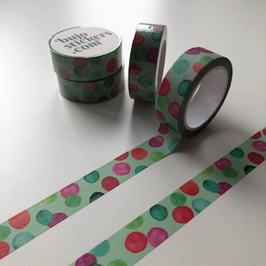 和紙テープ • ミントグリーンに水彩ドットをミックス • 15 mm x 10 m • bujostickers.com 009