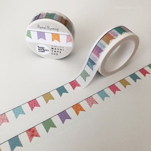 Bunting Washi tape • Pastel pattern kawaii flags • Decorative masking tape • 15 mm x 10 m • bujostickers.com 068