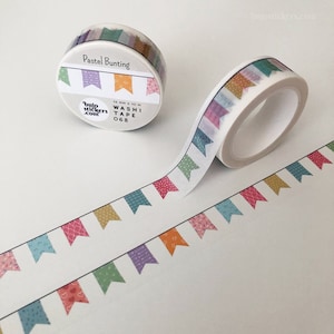 Bunting Washi Tape • Pastellmuster Kawaii Flaggen • Dekoratives Masking Tape • 15 mm x 10 m • bujostickers.com 068
