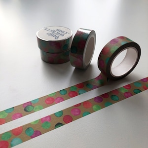 和紙テープ • ゴールデンブラウンに水彩ドットを混ぜたデザイン • 15 mm x 10 m • bujostickers.com 010